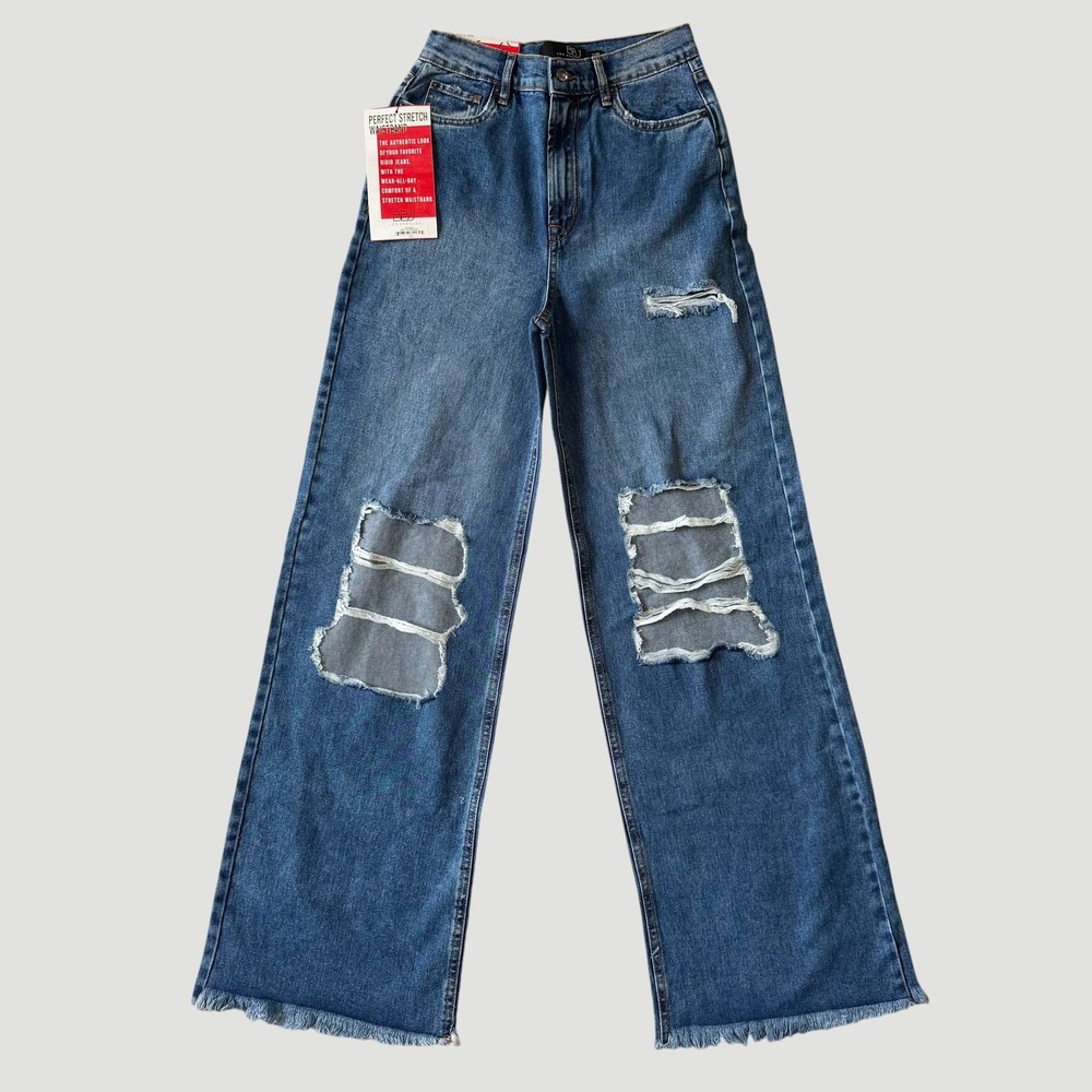 BBJ Boom Boom High Rise Wide Leg Distressed Jeans stretch 1/25 NWT grunge ripped